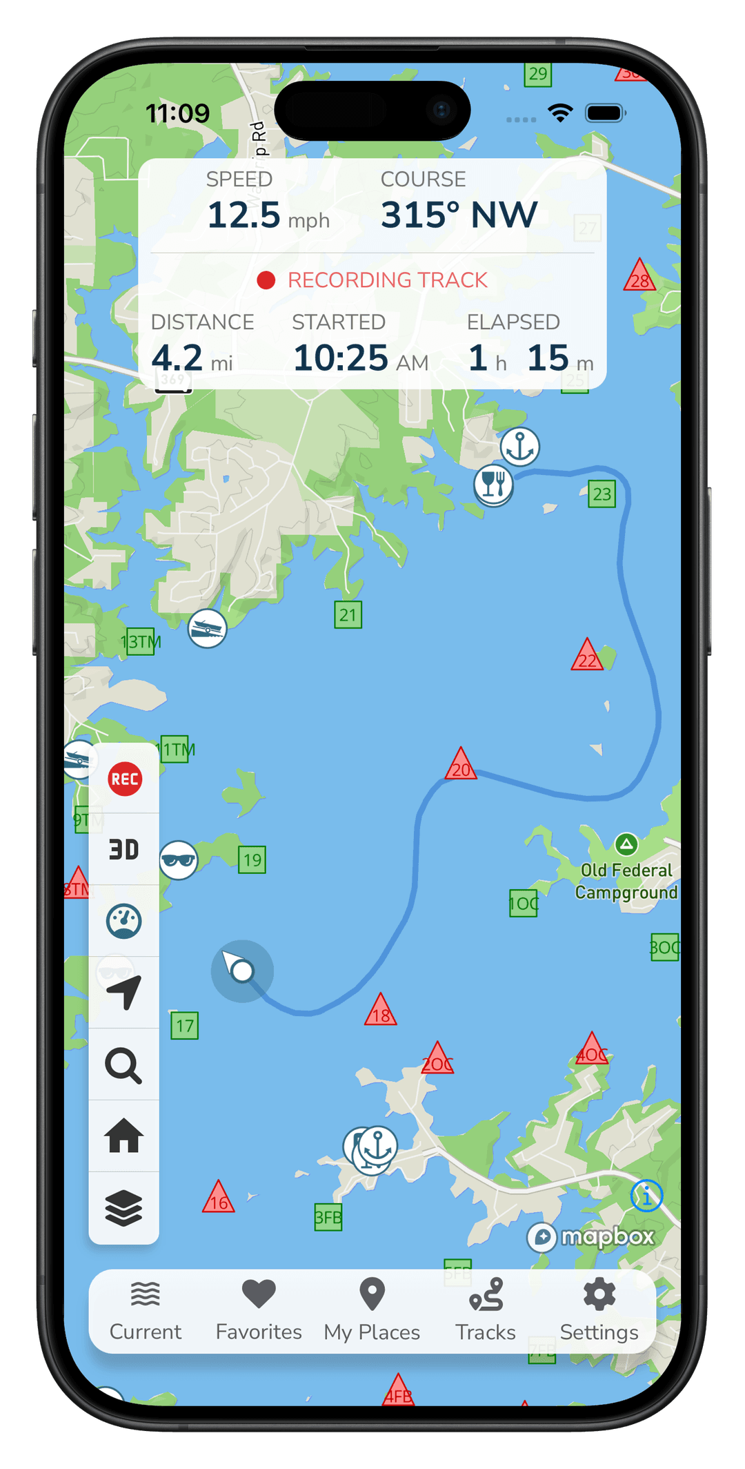 Tracks feature - recording a day on the lake
