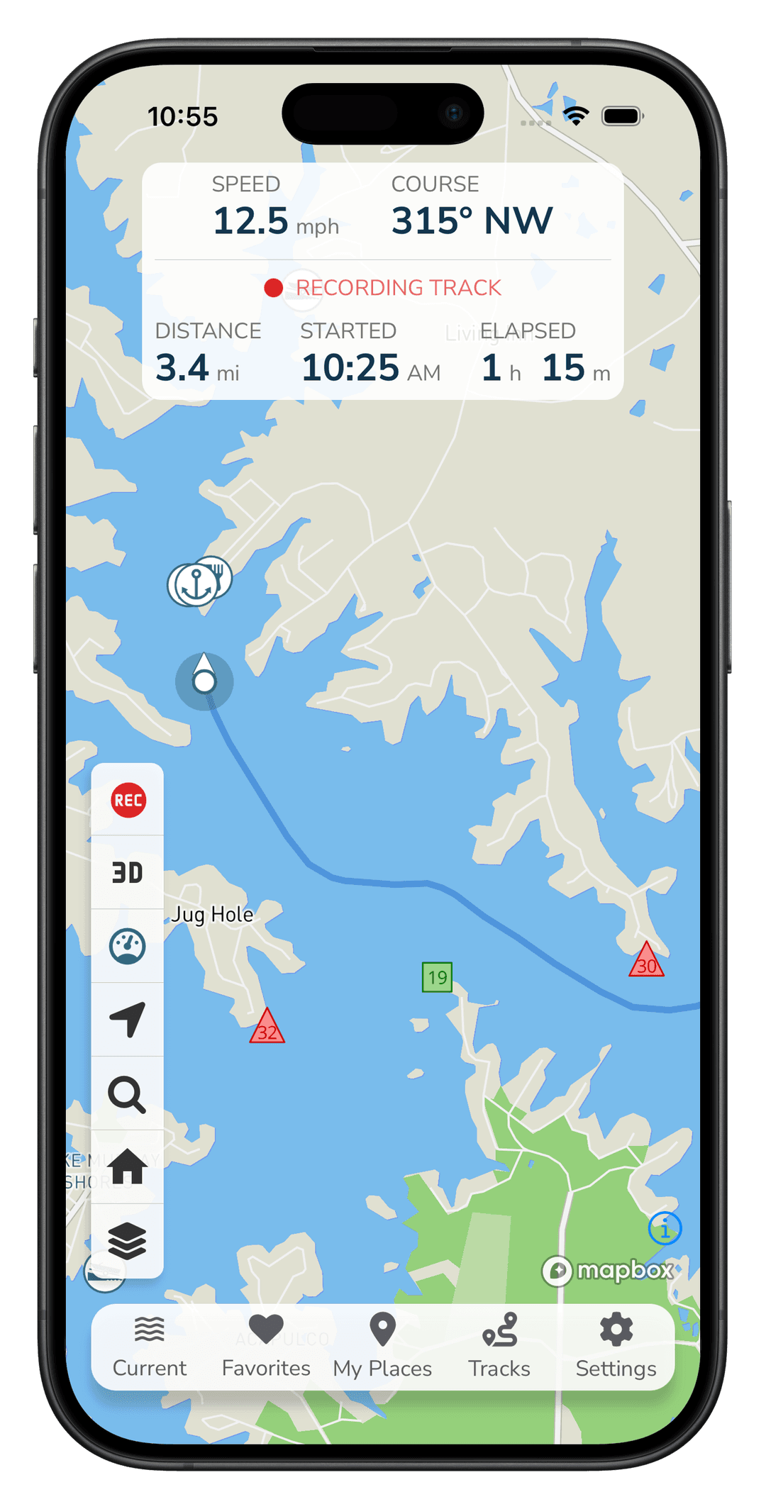Tracks feature - recording a day on the lake