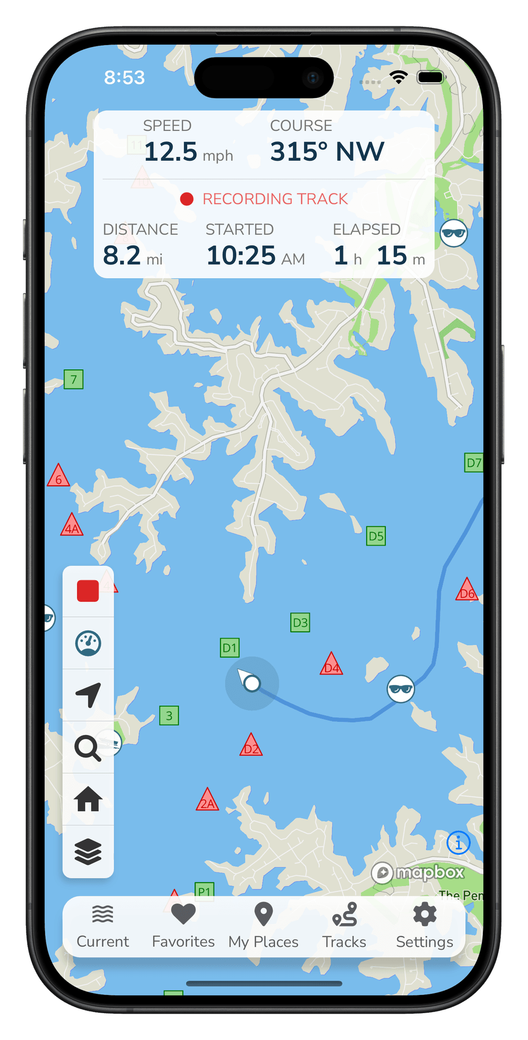 Tracks feature - recording a day on the lake