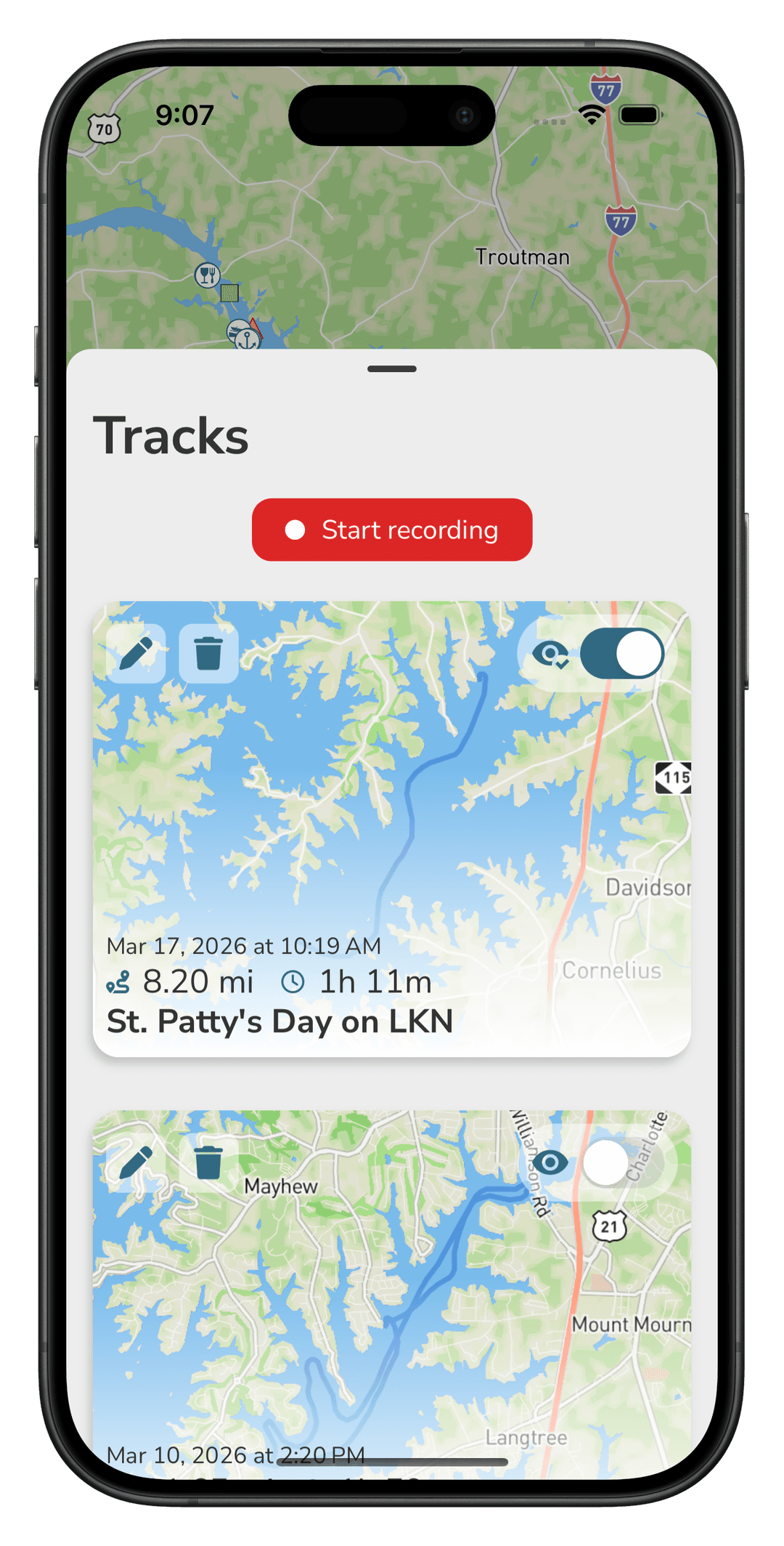 Tracks feature - viewing past tracks on the map