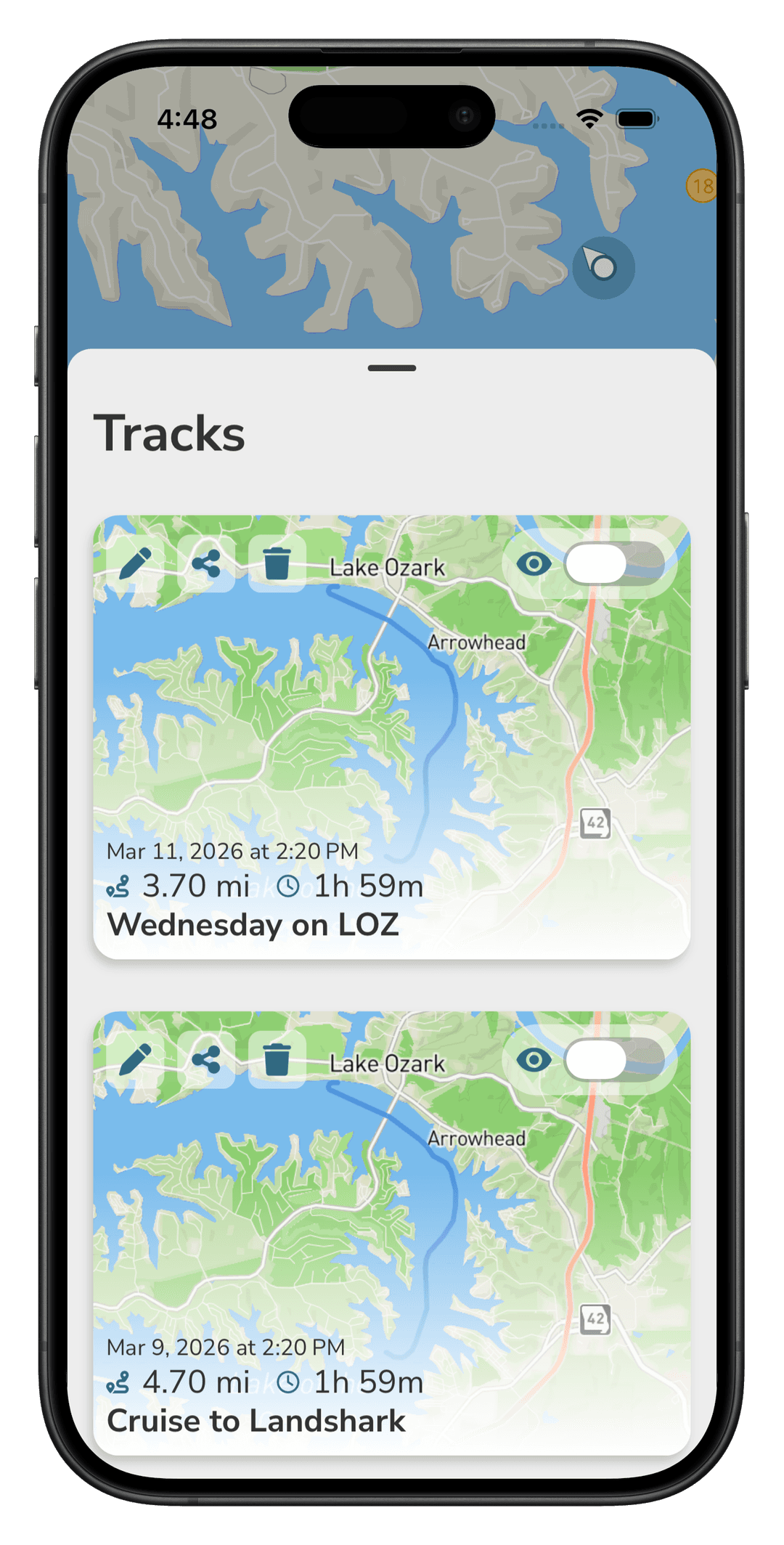 Tracks feature - viewing past tracks on the map