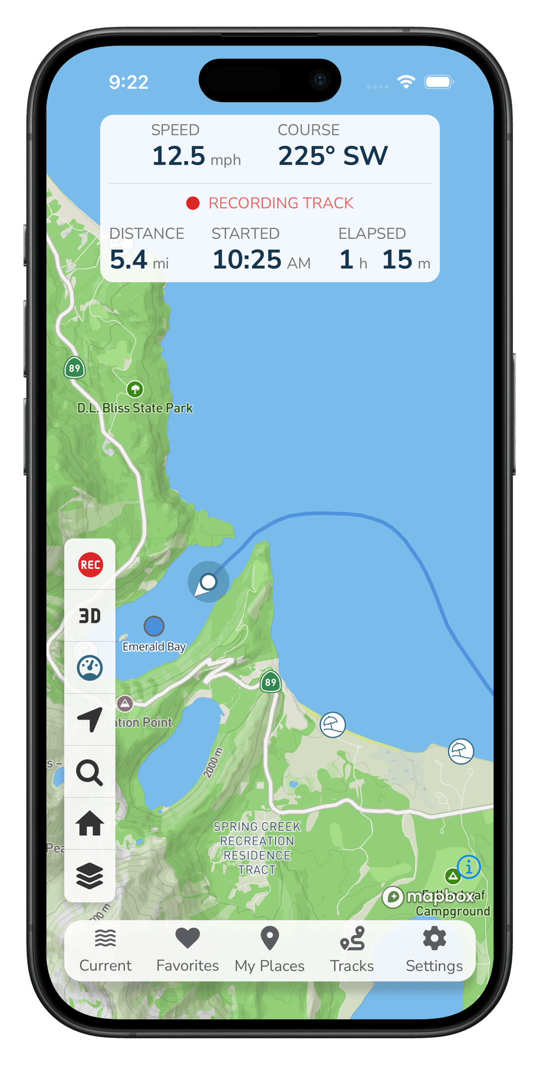 Tracks feature - recording a day on the lake
