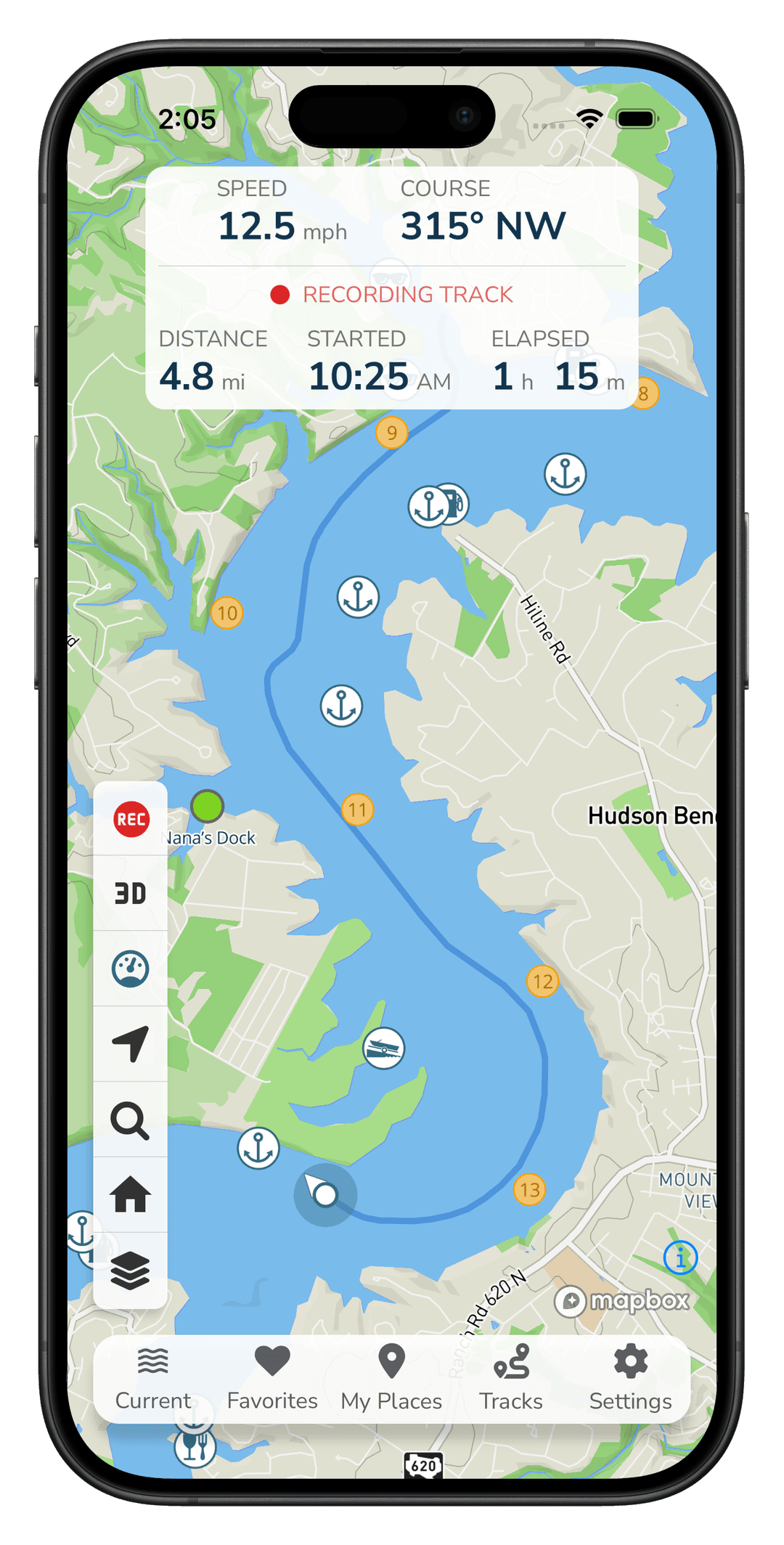 Tracks feature - recording a day on the lake